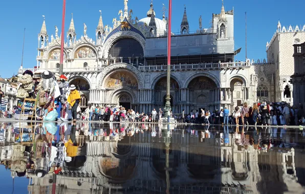 Картинка отражение, фото, люди, Италия, Венеция, площадь Сан-Марко