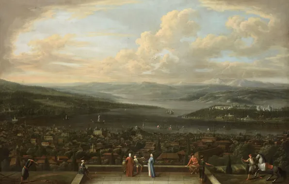 Картинка пейзаж, масло, картина, холст, Жан-Батист ван Мур, Вид Константинополя от Голландского Посольства