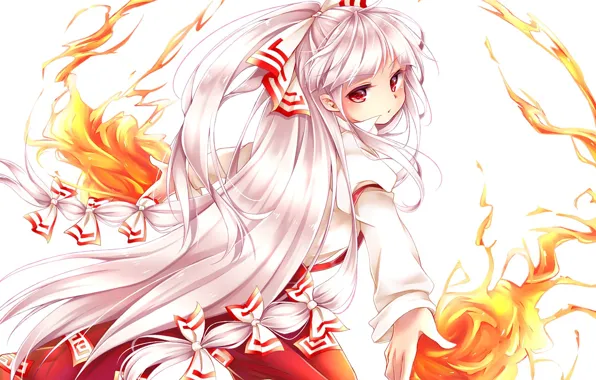 Картинка fire, flame, girl, anime, red eyes, pretty, Touhou, japanese, bishojo, spark, mahou