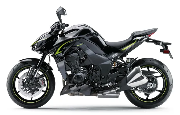 Картинка черный, мото, мотоцикл, байк, Kawasaki, black, bike, sportbike, white background, Kawasaki Z1000, фон белый