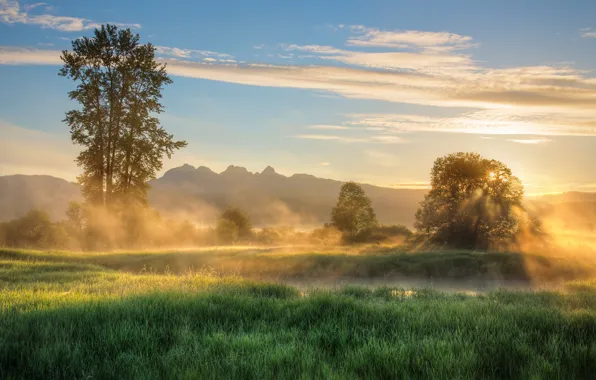 Картинка небо, природа, туман, река, рассвет, утро, James Wheeler