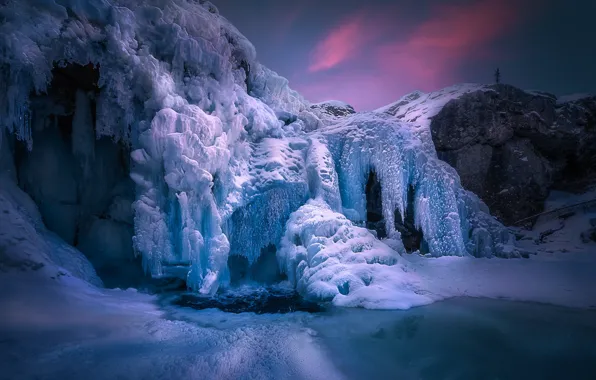 Картинка зима, водопад, лёд, мороз, Норвегия, Norway, Hemsedal, замёрзший, Хемседал, Rjukandefoss