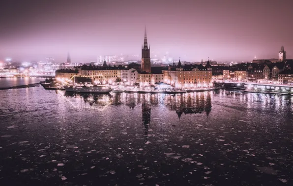 Картинка город, туман, Old Town, Stockholm