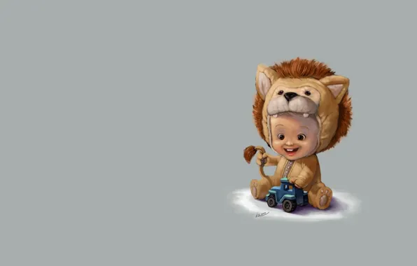 Картинка игрушка, арт, машинка, львёнок, детская, малыш. костюмчик, Salvador Madriz