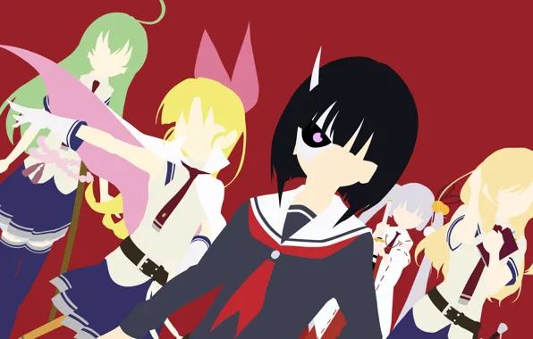Картинка girl, sword, anime, katana, ken, blade, mask, seifuku, student, miko, horn, Armed Girl's Machiavellism, Busou …
