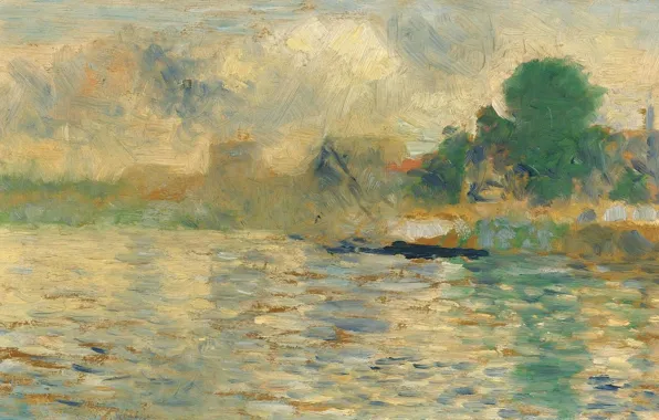 Картинка пейзаж, картина, Жорж Сёра, Georges Seurat, Баржа на Сене