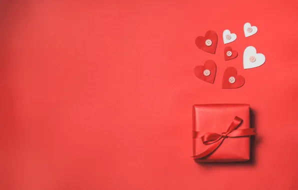 Картинка подарок, Love, лента, сердечки, red, heart, gift, Valentines Day