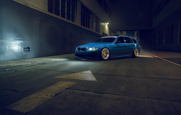 Картинка BMW, Blue, Front, Stance, E91, Rotifrom