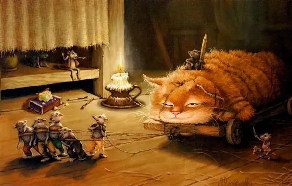 Картинка кот, рисунок, сказка, арт, детская, Сказочки кота Кузьмы, Александр Маскаев