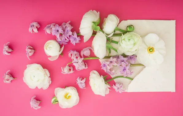 Картинка цветы, лепестки, розовые, white, белые, pink, flowers, композиция, petals, floral