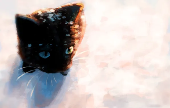 Картинка снег, котенок, by Meorow