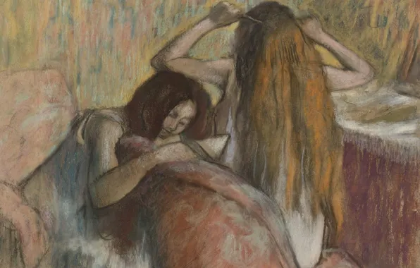 Картинка картина, жанровая, Эдгар Дега, Edgar Degas, Женщина Расчесывающая Волосы