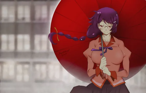 Картинка девушка, зонт, Bakemonogatari, Tsubasa Hanekawa, Jowy