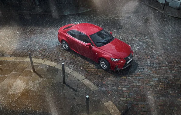 Картинка красный, дождь, улица, Lexus, Лексус, Red, Rain, SPORT, Worldwide, IS 200t F