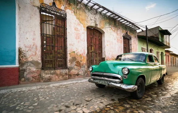 Картинка Cuba, Decay, Green classic car