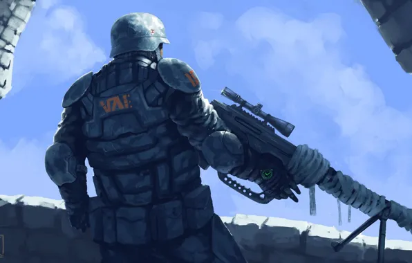 Картинка оружие, солдат, снайпер, логово, Sniper nest