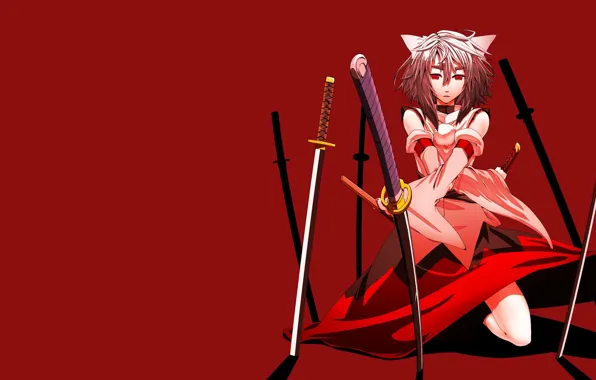 Картинка red, girl, sword, weapon, anime, katana, ken, blade, japanese