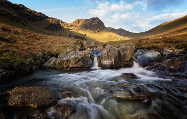 Картинка горы, ручей, камни, Англия, долина, Cumbria