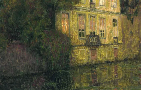Картинка картина, городской пейзаж, Henri Le Sedaner, Анри Ле Сиданэ, Набережная в Зелёных Тонах. Брюгге