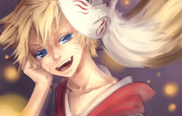 Картинка улыбка, рука, мальчик, маска, голубые глаза, Наруто, Naruto, озорник, Naruto Uzumaki