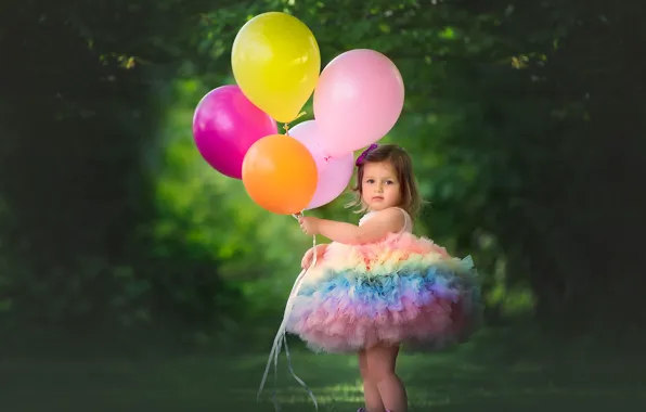 Картинка шарики, воздушные шары, настроение, платье, девочка