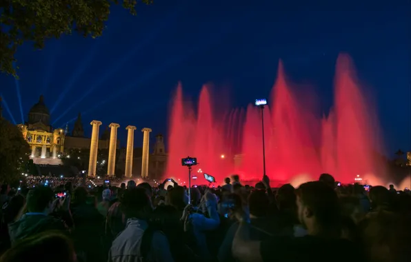 Картинка ночь, огни, фонтан, Испания, Барселона