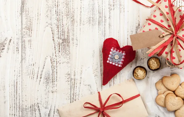 Картинка любовь, подарок, сердце, печенье, конфеты, сердечки, love, wood, romantic, hearts, chocolate, Valentine's Day, gift