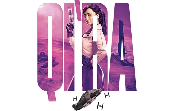 Картинка Star Wars, gun, weapon, science fiction, sci-fi, movie, Emilia Clarke, film, spaceships, actress, white background, …