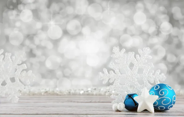 Картинка украшения, праздник, шары, новый год, лента, снежинка