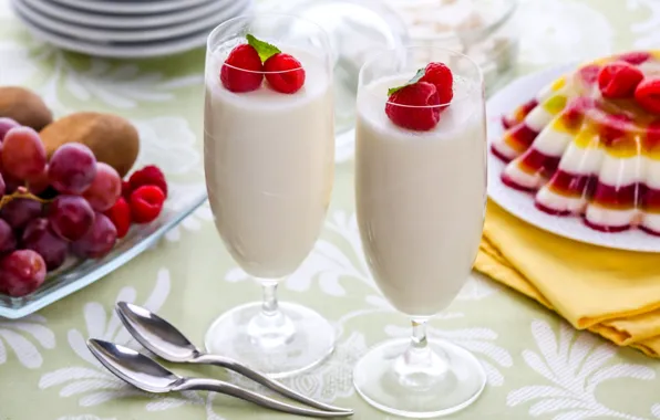 Картинка ягоды, малина, коктейль, десерт, молочный