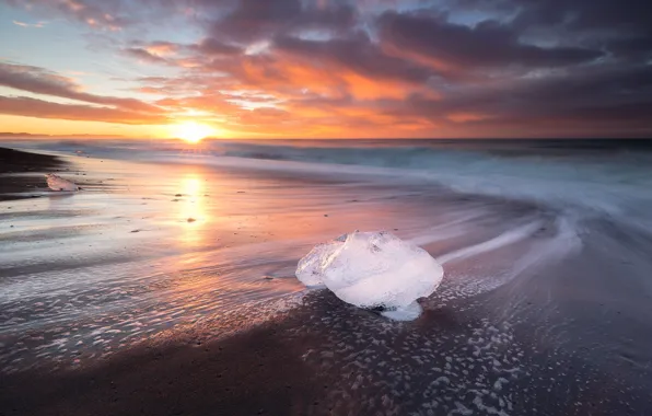 Картинка пляж, солнце, природа, лёд, Исландия