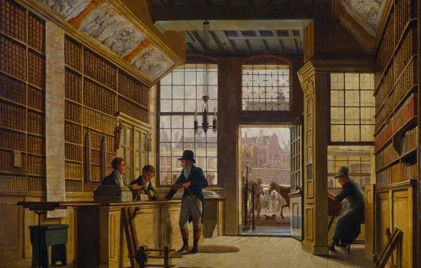Картинка интерьер, картина, Johannes Jelgerhuis, Магазин Книготорговца в Амстердаме