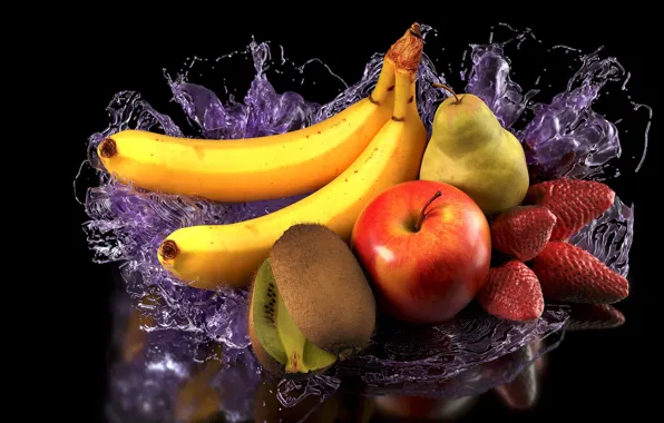 Картинка вода, арт, фрукты, Christoph Schindelar, fruits - splashed