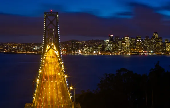Картинка Ночь, Калифорния, USA, США, California, Сан - Франциско, Hight, Oakland Bay Bridge