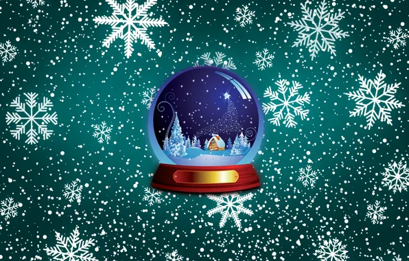 Картинка Зима, Минимализм, Шар, Новый год, Праздник, Настроение, Стеклянный шар