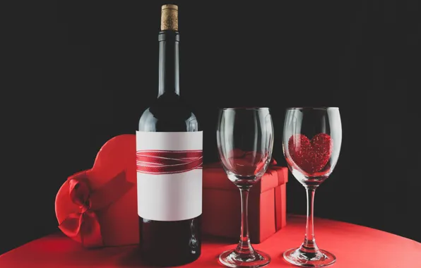 Картинка вино, бокалы, red, love, romantic, hearts, valentine's day, gift