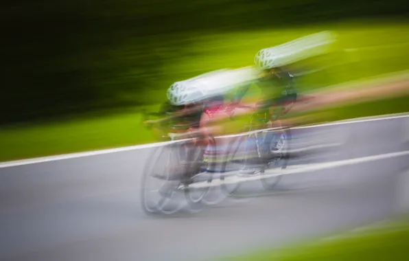 Картинка дорога, велосипед, гонка, скорость, велосипедисты, спортсмены, велосипеды, динамика