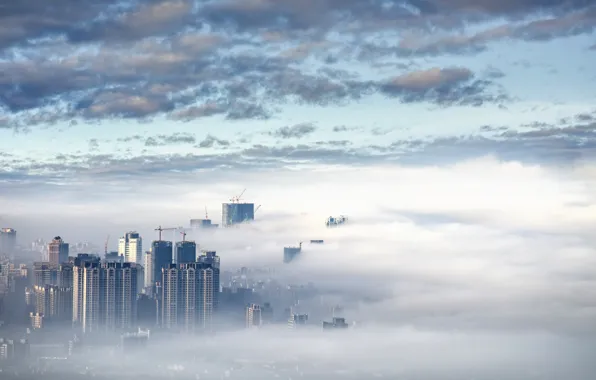 Картинка небо, город, туман