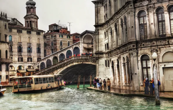 Картинка HDR, Мост, Канал, Италия, Венеция, Здания, Italy, Bridge, Venice, Italia, Venezia, Canal