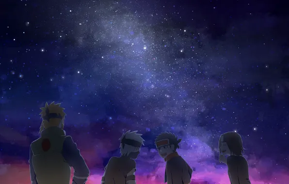 Картинка небо, звезды, ночь, star, млечный путь, Naruto, night, night sky, Hatake Kakashi, Nohara Rin, Uchiha …