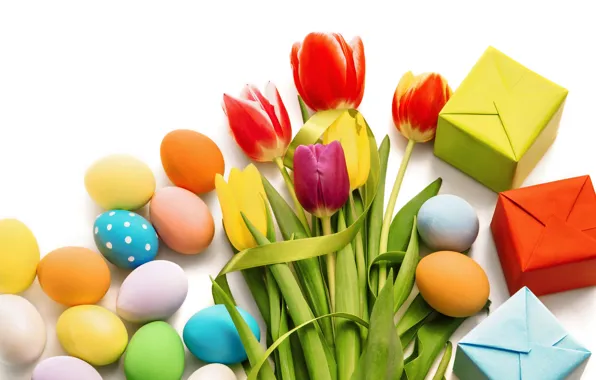Картинка цветы, весна, Пасха, тюльпаны, wood, flowers, tulips, spring, Easter, eggs, decoration, Happy, яйца крашеные