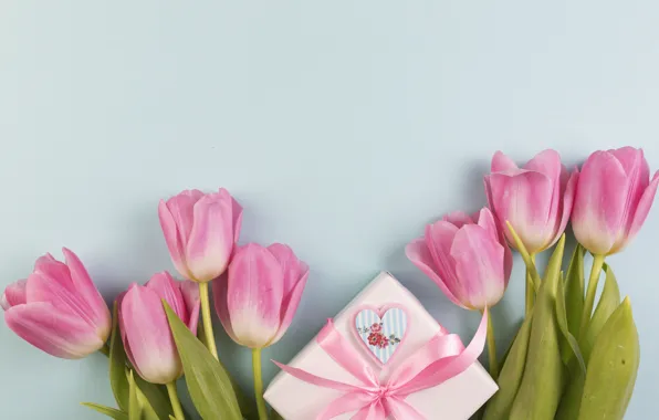 Картинка цветы, подарок, букет, тюльпаны, love, розовые, fresh, wood, pink, flowers, romantic, tulips, gift, spring, with …