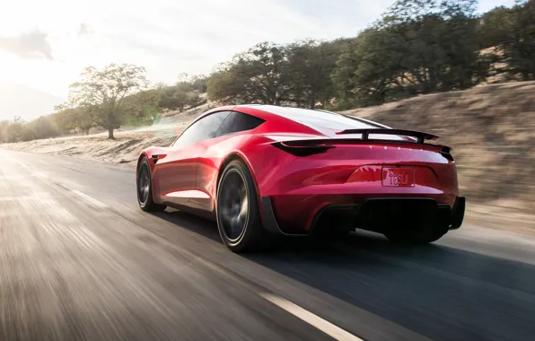 Картинка Roadster, скорость, вид сзади, Tesla, 2020