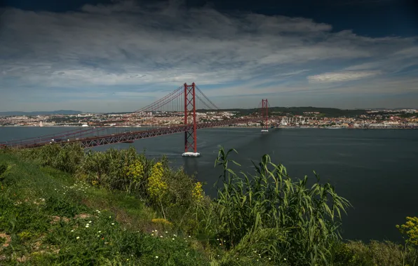 Картинка Панорама, Португалия, Лиссабон, Portugal, Panorama, Lisbon, 25 апреля мост, Мост имени 25 апреля, 25th of …