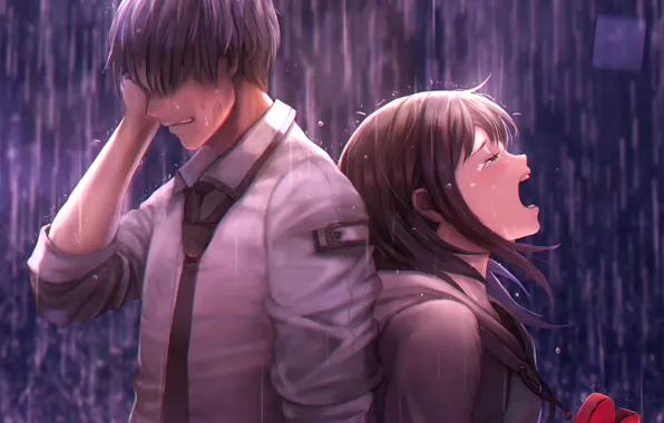 Картинка девушка, дождь, парень, двое, слёзы