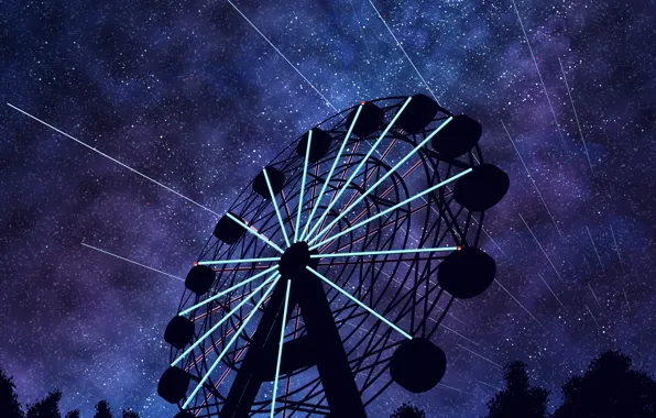 Картинка небо, ночь, колесо обозрения, by Tosaka