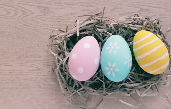 Картинка яйца, весна, colorful, Пасха, сено, spring, Easter, eggs, decoration, Happy, tender