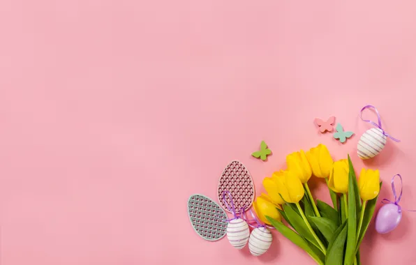 Картинка Пасха, тюльпаны, flower, pink, flowers, декор, Easter, Holiday, Celebration