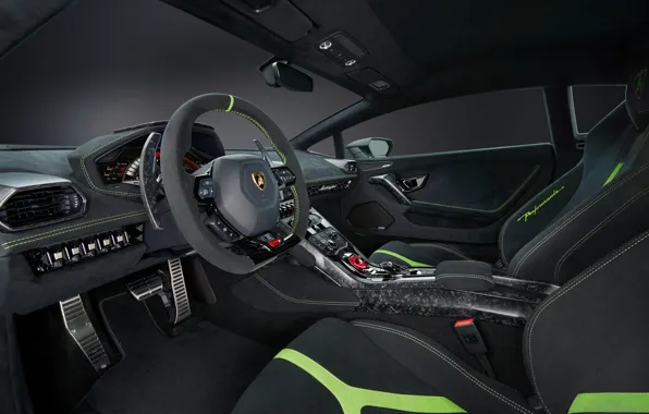 Картинка Lamborghini, руль, салон, Performante, Huracan