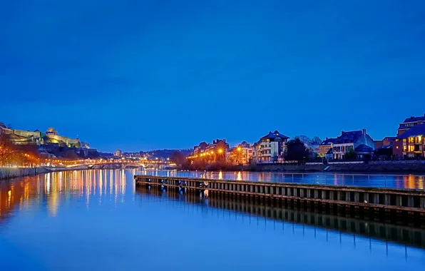 Картинка ночь, огни, река, Бельгия, Belgium, Namur, Намюр